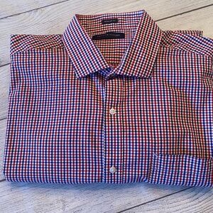 Tommy Hilfiger Men's Red and Blue Plaid Shirt